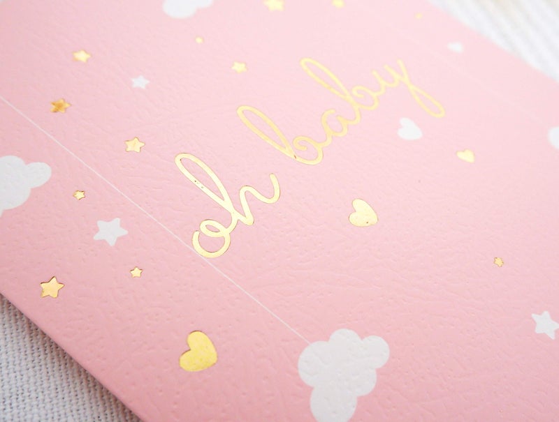 CHRIZ.Z Baby Shower Card - Single Pink Greeting Cards 5" x 7" with Kraft Envelope - Gold Foil Printing "Oh Baby!" for Congratulations Babyshower for Newborn Girl - Blank Inside (Pink) - Image 4